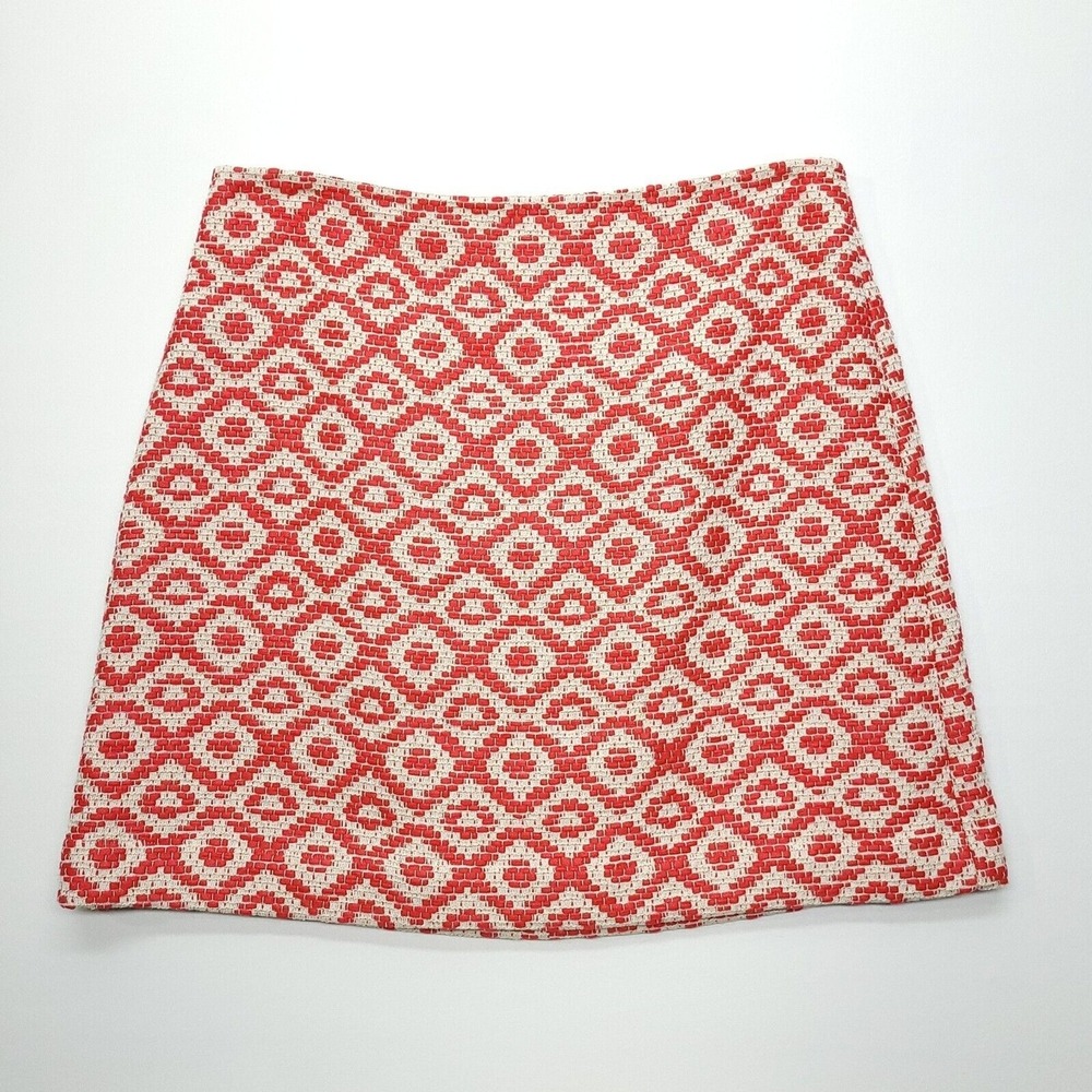 Ann Taylorโ Loft Skirt Women 10 Red White Metallic 100% Cotton Mini Geometric